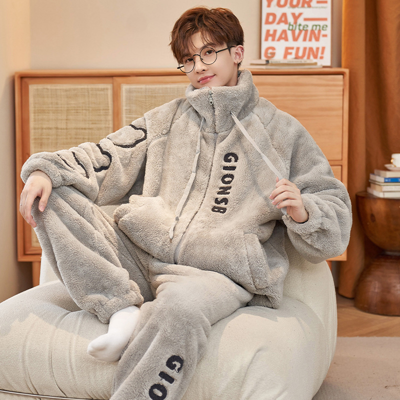 Coral Pajamas Men's Winter Thickened fleece-lined Warm Fattening plus size Autumn and Winter Men's Flannel Home Clothes suit Coral Pajamas Men's Winter Thickened fleece-lined Warm Fattening plus size Autumn and Winter Men's Flannel Home Clothes suit