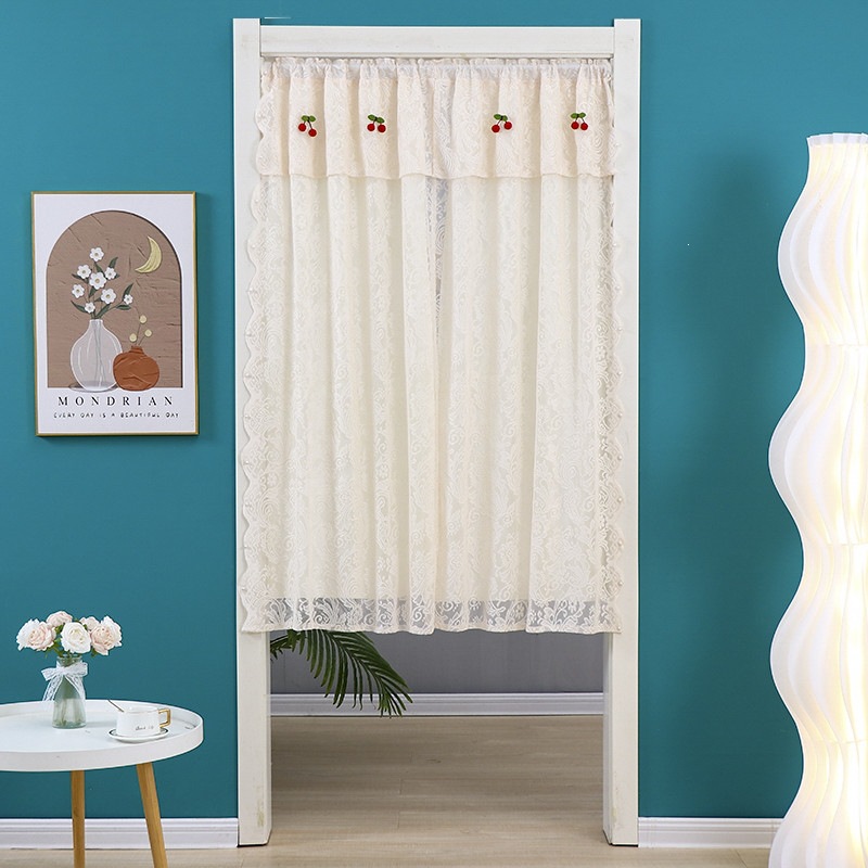Lace curtain partition for kitchen and bedroom, home use, decorative perforated sheer curtain, retractable hanging curtain for privacy
