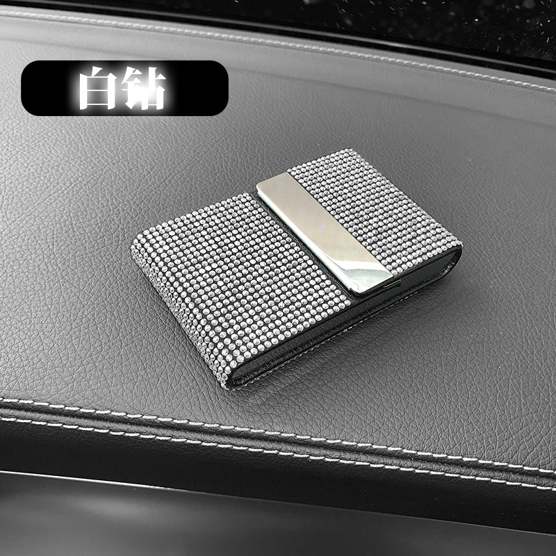 Caja de tarjetas de visita con tapa para coche con diamantes calientes transfronterizos, tarjetero para coche, tarjetero de acero inoxidable, tarjetero con tapa de diamante