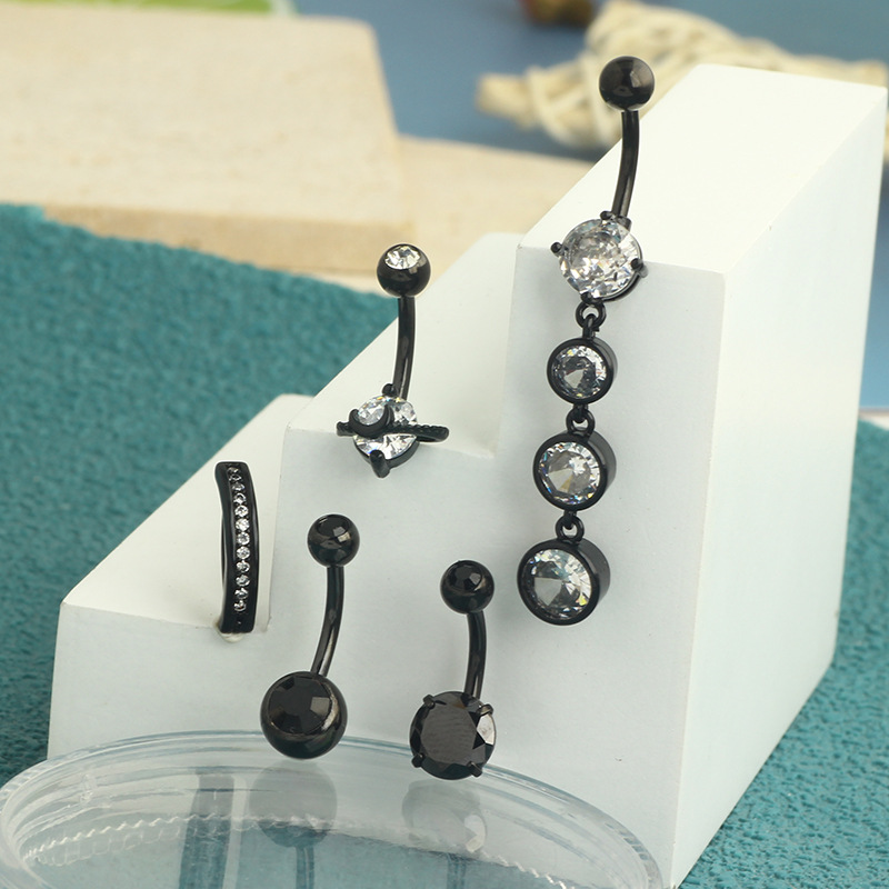 5-Piece Black Amazon Stainless Steel Zircon Diamond-Embedded Dragon Claw Navel Ring Set detail image 8
