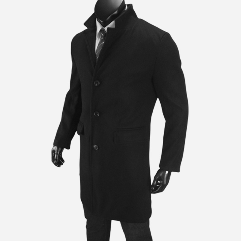 ​​Japanese-Korean Style Wool Blend Coat For Men – Single-Breasted Long Overcoat, Slim Fit Winter Trench, Business Casual_voghion.com