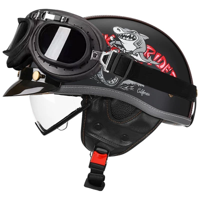 Motosiklet kaskı (dəbilqə) — Helmet Japanese Scoop Helmet - yahei-shark-bully-transparent-black-frame-mirror-m