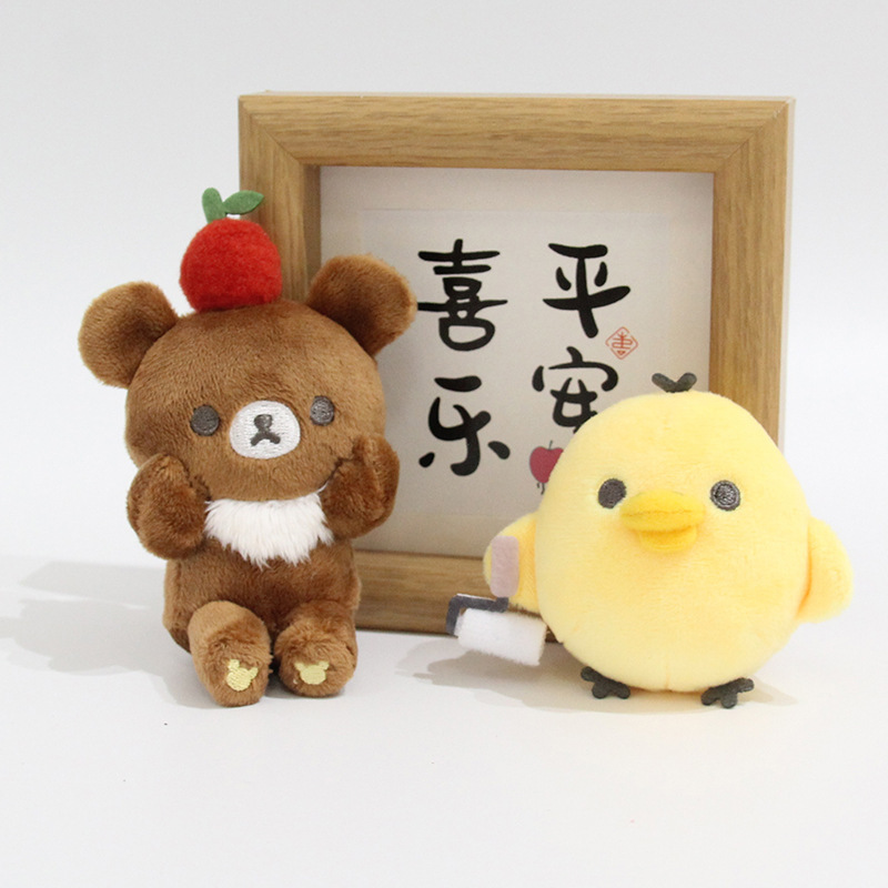 漫画かわいいリラックマ鼻孔鶏ぬいぐるみストラップ小さな黄色鶏熊兄妹人形ストラップキーホルダー|undefined