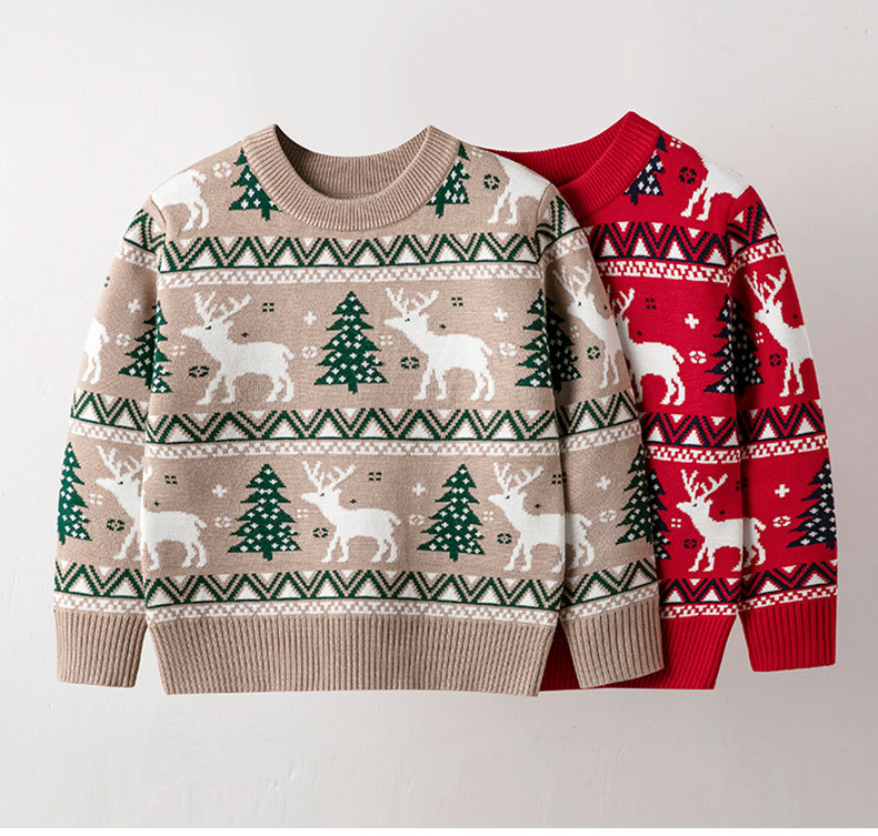 Autumn Winter Boys And Girls Baby Christmas Moose Sweater Children's Pullover Knitwear For Children_voghion.com