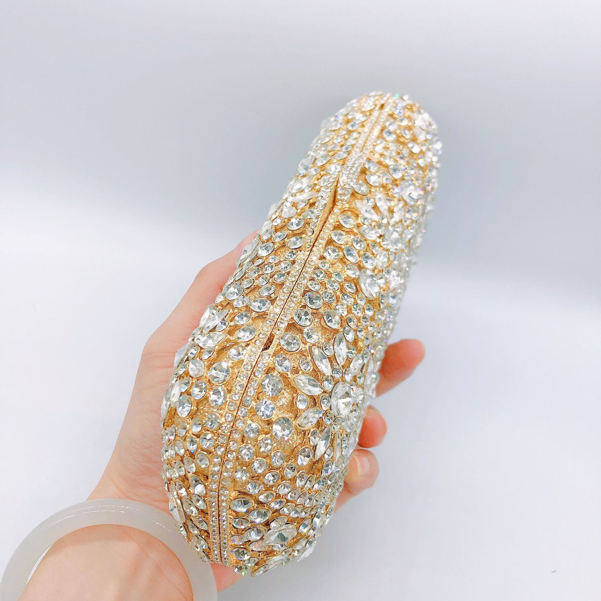 Ví cầm tay dạ hội đính đá cao cấp kiểu Âu Mỹ, túi cứng đựng đồ nữ — Màu vàng, Màu trắng, Màu vàng kim, Cá tính đặt làm chi tiết 11