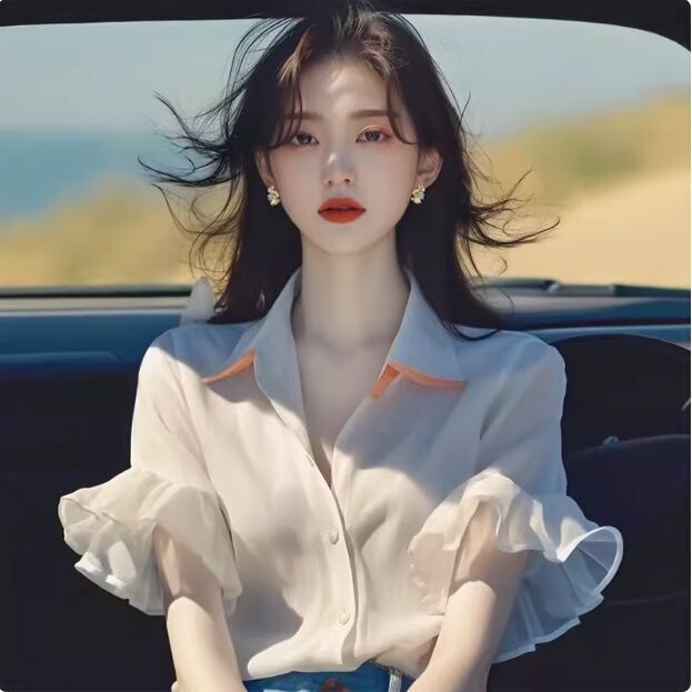 Summer Korean-Style Sweet and Elegant Light Luxury Chiffon Top with Unique Design and Chic White Ruffled Shirt