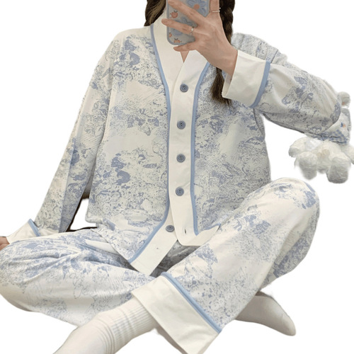 Confinement clothes spring and autumn pure cotton postpartum maternity pajamas summer thin section 89 months 10 maternity nursing clothes feeding covers 11