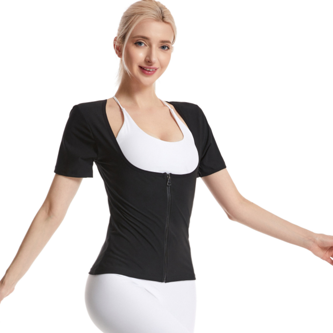 Transfronterizo de las mujeres sudor corsé pecho ropa interior yoga corsé vientre contrayendo sudor-Romper ropa cremallera deportes camiseta