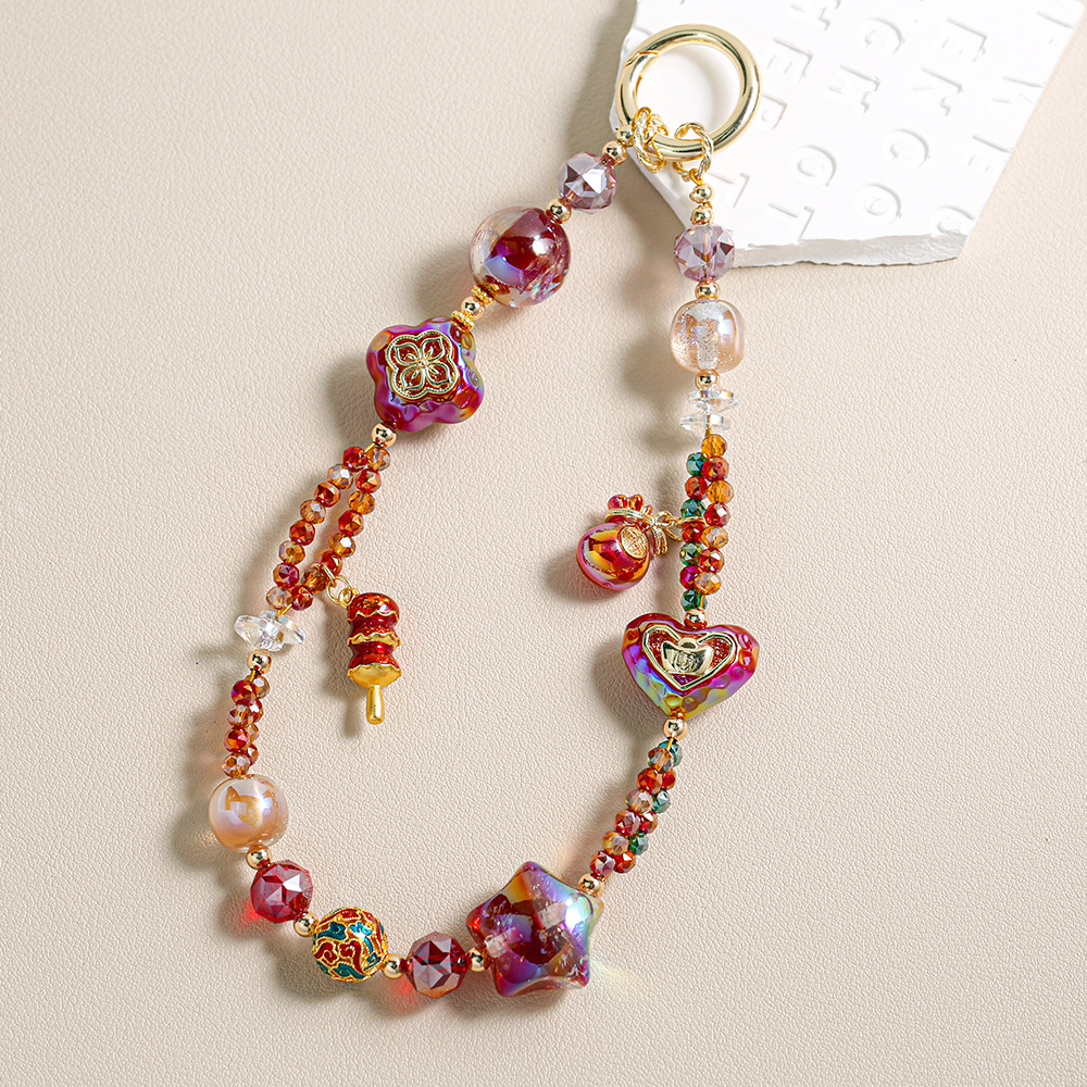 Heidi amor casero brillo fino perlas de aleación yuanbao joyas accesorios en forma de corazón collar de cadena de teléfonos móviles fabricantes al por mayor