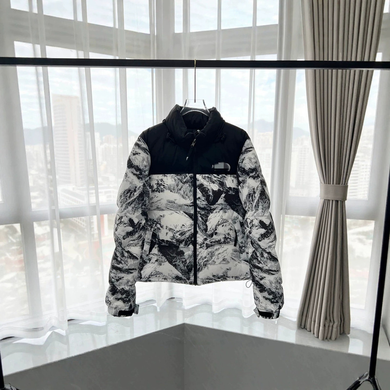THE NORTH FACE Snow Mountain Print Stand Collar Loose-Fit Windproof and Warm Down Jacket, Unisex