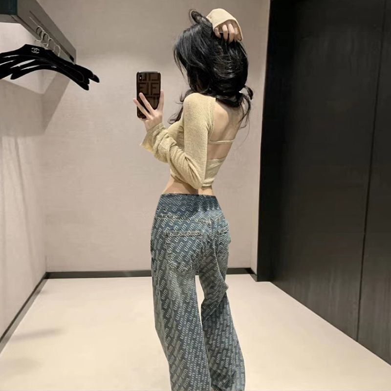 Maternity Pants Spring and Autumn Style Letter Distressed Jeans Straight Wide-Leg Pants Long Pants Floor-Length Pants New Autumn Style