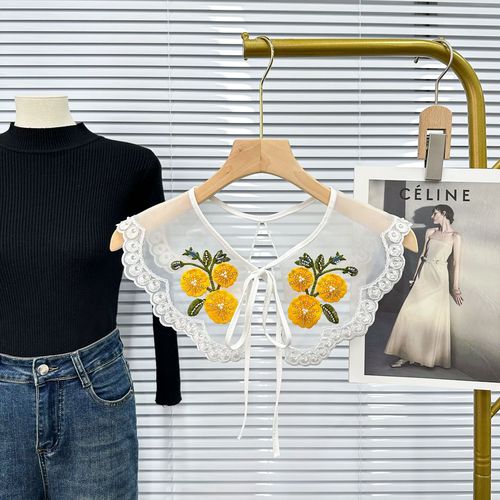 Cross-border hot selling factory direct sales European and American style colorful embroidered bead collar sweet tie bow shawl fake collar