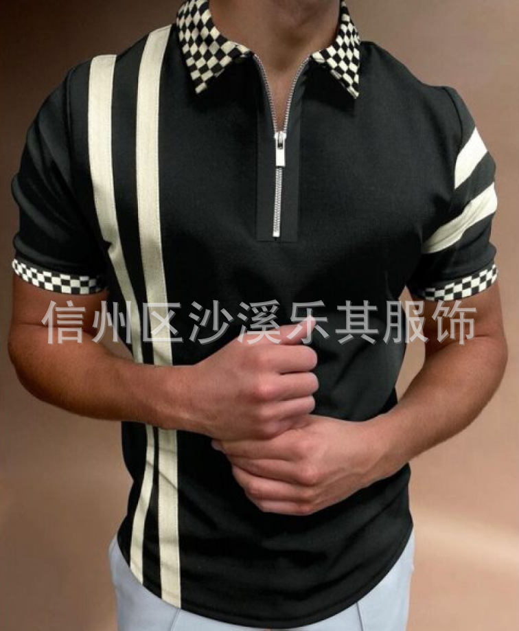 2023 Moda europea y americana Moda juvenil Camiseta de verano con cremallera de polo para hombre Soporte para pedir una pieza