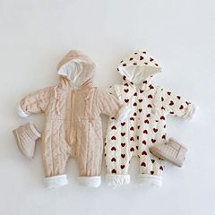 2023 winter velvet warm printed lace cotton coat long crawler suit for boys and girls infants and young children baby long crawler suit