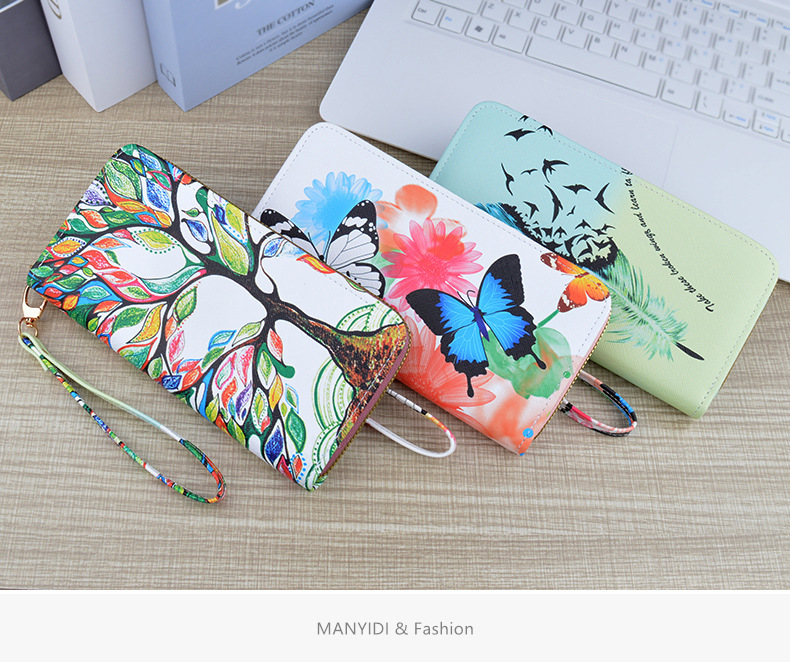 97g Weight Polyester Lining Material Zipper Closure Type Women's Butterfly Pu Leather Zipper Wallets