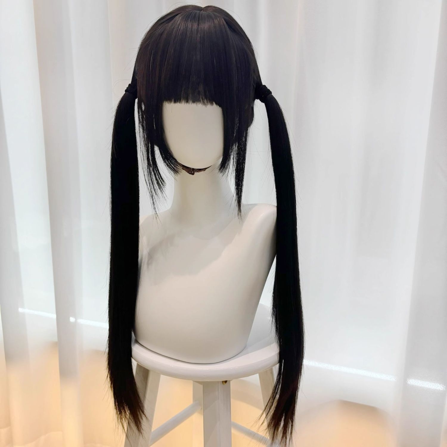 Duo Xiu peluca red rojo Shaoluo natural peluca Lolita Qi Liuhai doble cola de caballo nuevo estilo marrón negro 80cm cabello recto