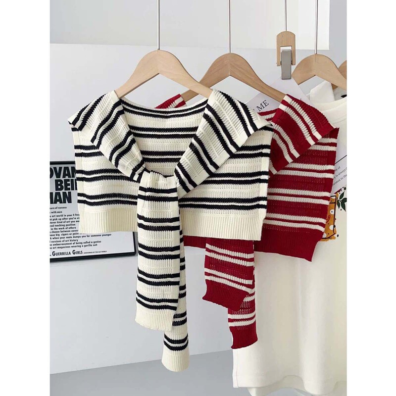Core-Spun Yarn Korean-Style Ins-Style Striped Knit Shawl for Women 2026 New Fashion Versatile Shoulder and Neck Protector Outerwear