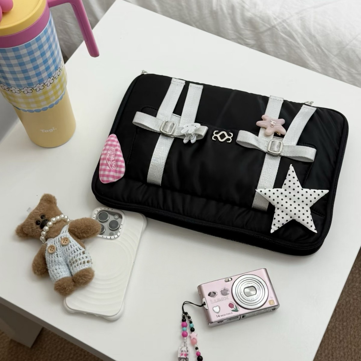 Korean SIWEOL Bowknot Computer Bag Cute Storage Bag Tablet Laptop Shockproof Bag Black Large Capacity