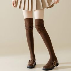 Autumn and winter side twist knee socks women's thigh socks miu Korean high socks pile socks solid color socks