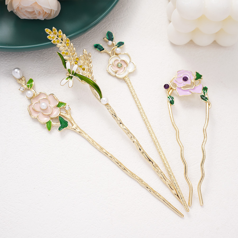 14g Weight Hair Sticks Hair Accessories Type 1 Piece Quantity Holiday, Street Occasion Metal Material Flower Pattern All Seasons Season Women's Gender Elegant, Retro Style Elegant Retro Women's Flower Metal Hair Sticks 无
