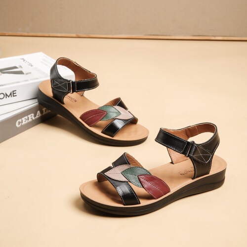 First-layer cowhide mother's sandals genuine leather middle-aged and elderly 50-year-old summer soft-soled women's shoes middle-aged flat-soled elderly anti-slip women's shoes