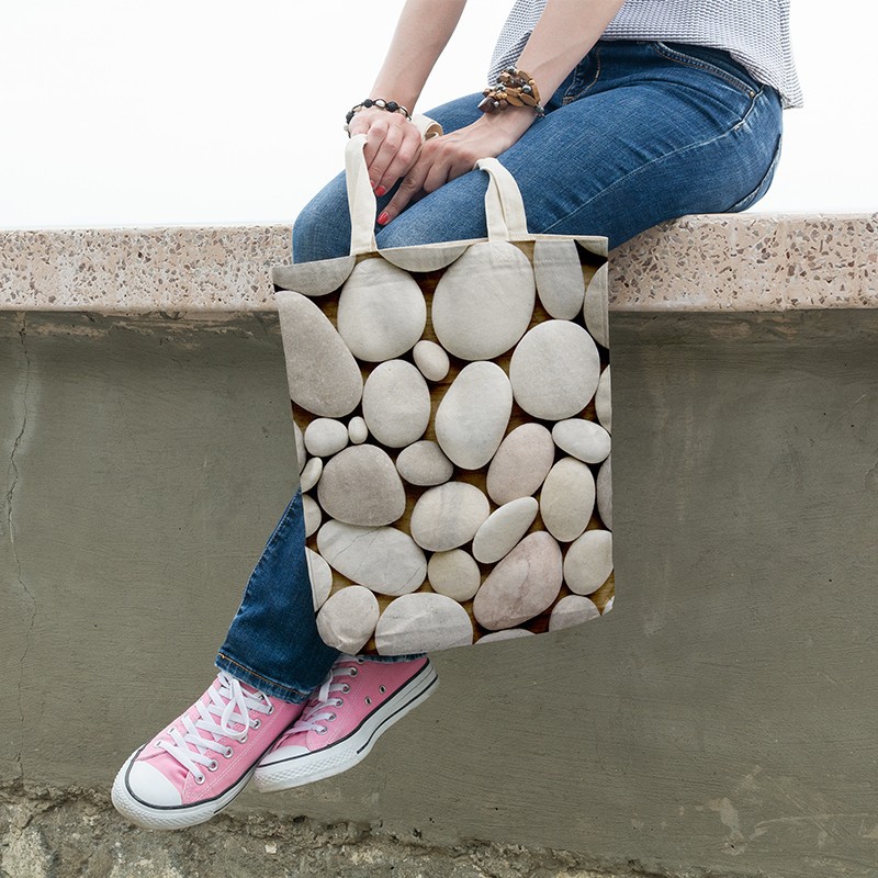 ins原宿风单肩包 石头母印花韩系布袋手提书包帆布包女加厚单肩包