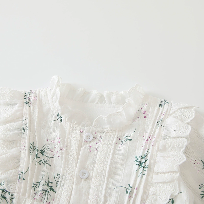 Dress, children's shirt, autumn cotton long-sleeve, floral print, western style, Korean style