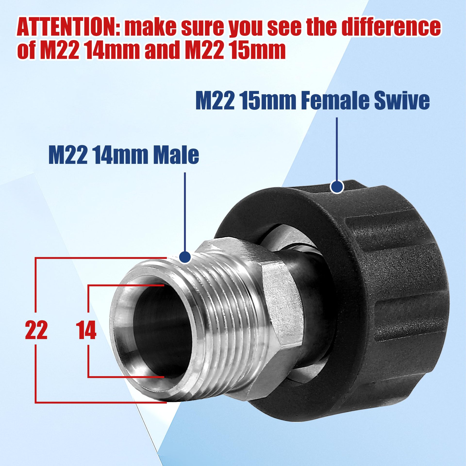 M22 15mm Female-Stainless Stee
