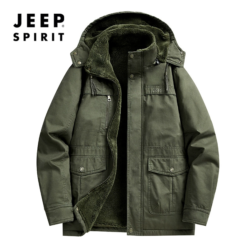 JEEP Jeep осень-зима стоячий воротник плюс бархат толстый хлопок стирка хлопчатобумажный костюм мужской повседневный мульти-карманный пиджак мужской 88508A