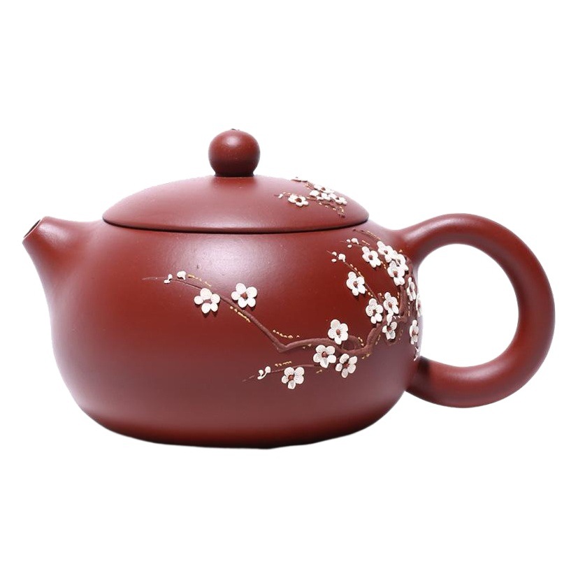 Suministro directo de fábrica Yixing famosa túnica roja olla de arcilla púrpura hecho a mano incienso oscuro Xi Shi olla ciruela tetera juego de té de viaje