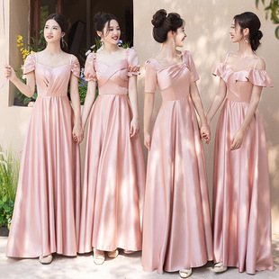 Pink Bridesmaid Dress High-end Sense 2025 New Wedding Satin Usual Wear Sisters Evening Dress Female Niche