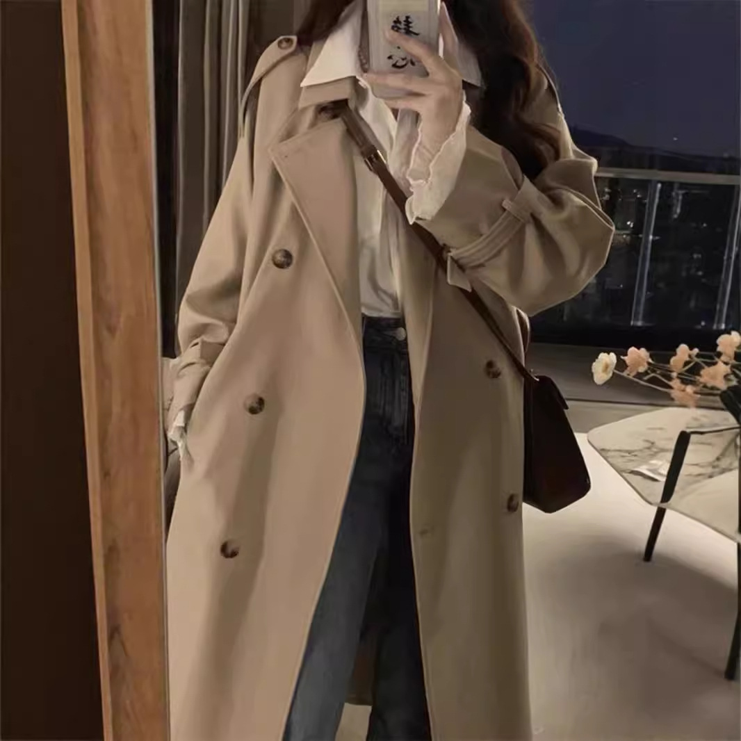 Windbreaker Jacket for Women, New Spring and Autumn British Style, Mid-Length, Petite, Early Autumn, High-End Khaki Coat