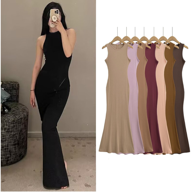 Cross-Border American Kardashian same round neck sleeveless waist hip skirt women's bottoming stretch slim dress dress