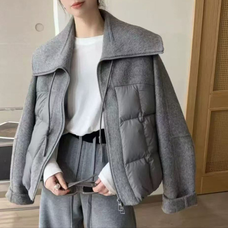 2025 New Product Lapel New Short Style New Product Splicing Warm Winter Outwear Small down Jacket + Cotton Jacket