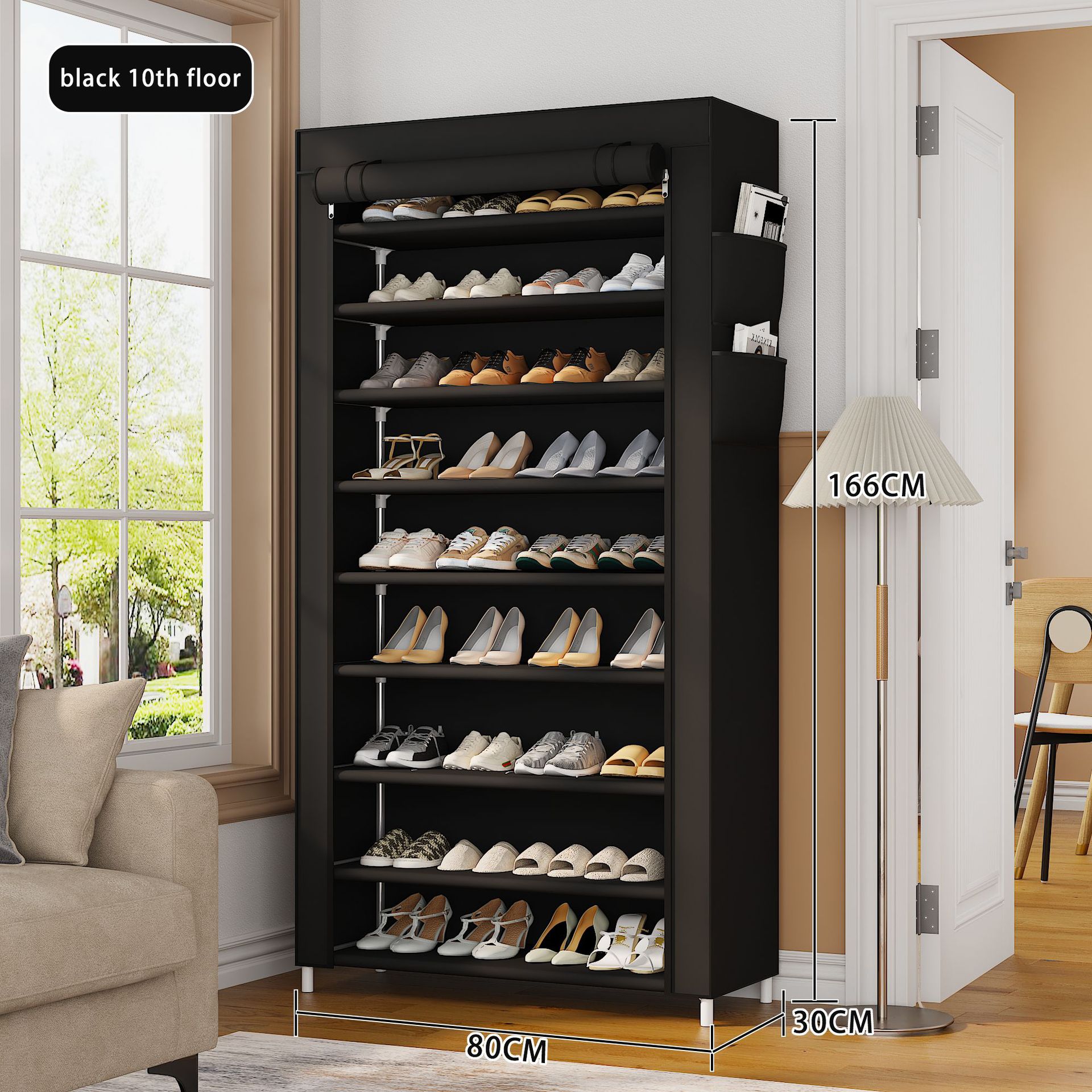 Gabinete de zapatos simple, cinturón de zapatos, nuevo tipo de cubierta a prueba de polvo con cremallera, estante de zapatos simple, tubo de acero, estante de almacenamiento en el suelo de la puerta doméstica image 7