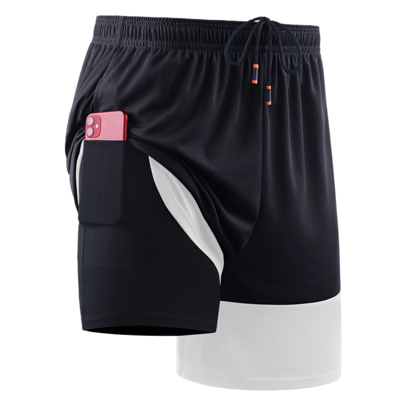 Pantalones cortos de secado rápido verano nuevos pantalones de entrenamiento de baloncesto de dos piezas falsos europeos y americanos anti-exposición correr pantalones cortos deportivos hombres image 1