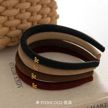 新款韩系金标蝴蝶结斜纹布艺细发箍气质复古高级感百搭外出头箍女