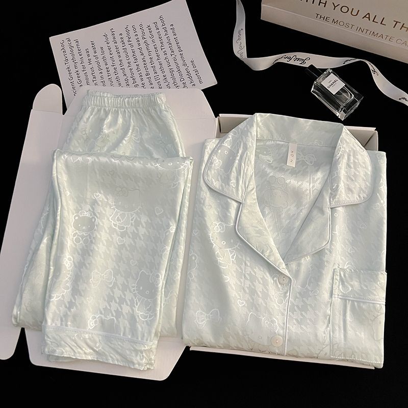 Al por mayor transfronterizo Sedin explosión pijama de verano mujer puede usar seda helada seda jacquard dibujos animados ropa de manga corta para el hogar
