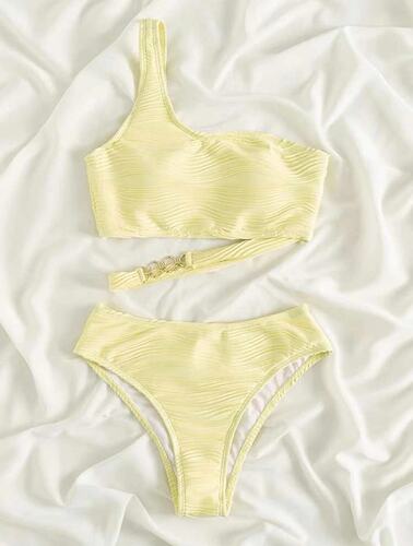  European and American New Split Asymmetrical Cut-out One-shoulder Split Swimwear Bikini Cross-border
