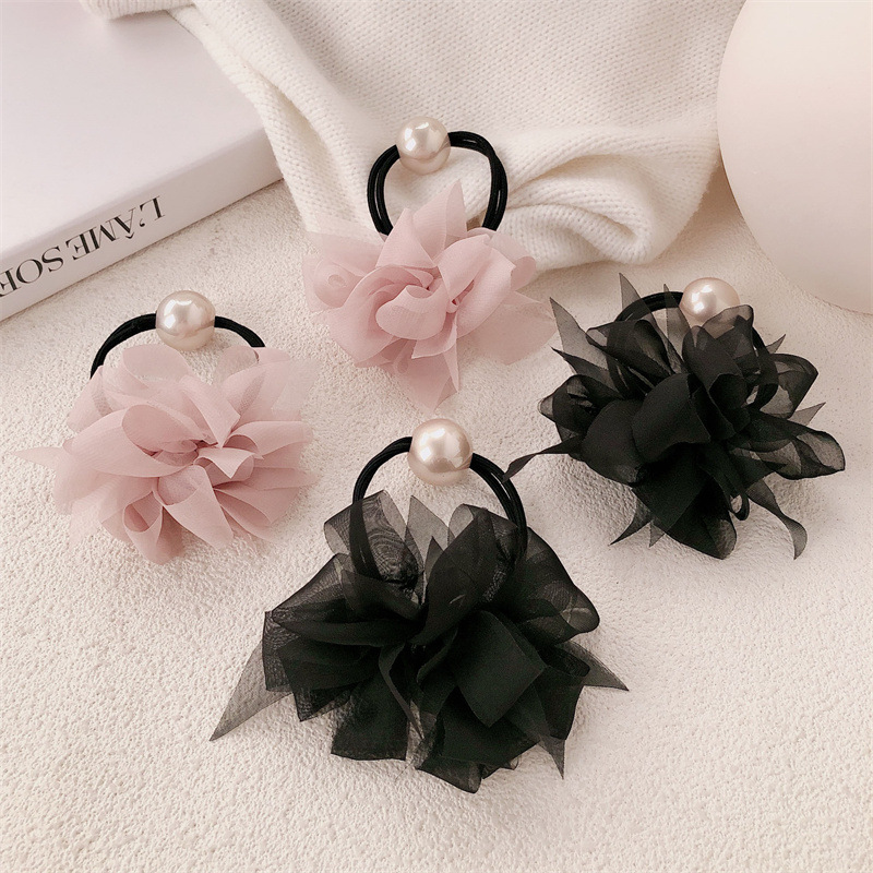 Versión coreana de hilo de malla de alta calidad, cuerda para el cabello de perlas, temperamento noble, cuerda para el cabello de moda, banda de goma de cola de caballo alta, accesorios para el cabello de todo fósforo