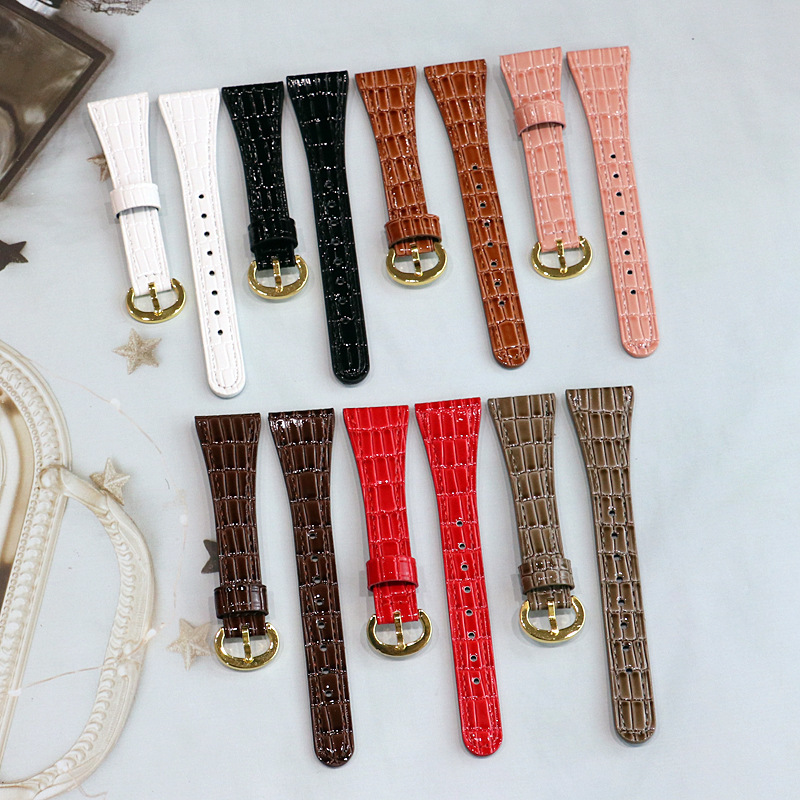 Horseshoe buckle small waist leather watch strap ice leather bright…
