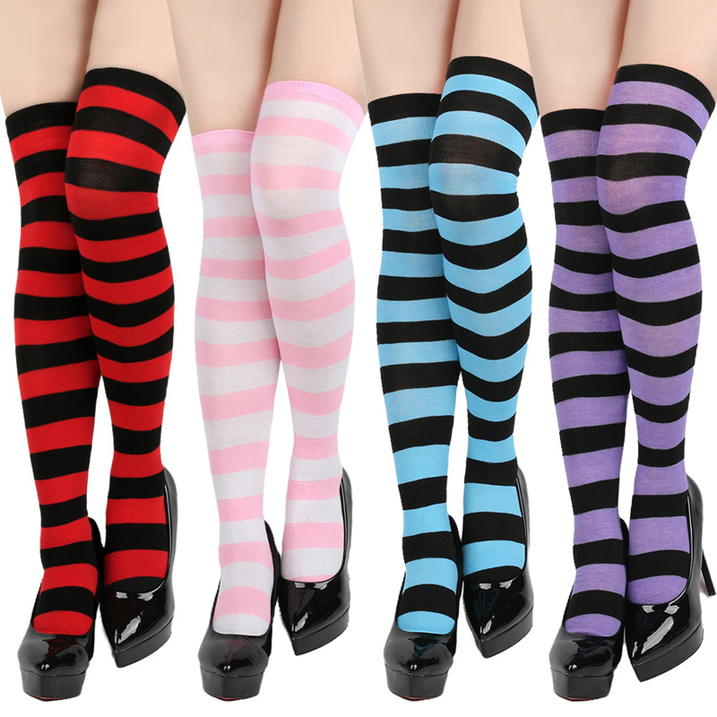 Christmas Socks Striped Thigh-High Socks Women's Stockings Japanese Style Stockings Over-The-Knee Socks Halloween Cosplay Party Socks Christmas Socks Striped Thigh-High Socks Women's Stockings Japanese Style Stockings Over-The-Knee Socks Halloween Cosplay Party Socks