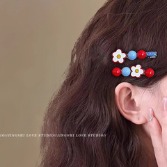 冰糖山楂~花朵发夹女边夹甜美前额发卡一字刘海夹子头饰2025新款