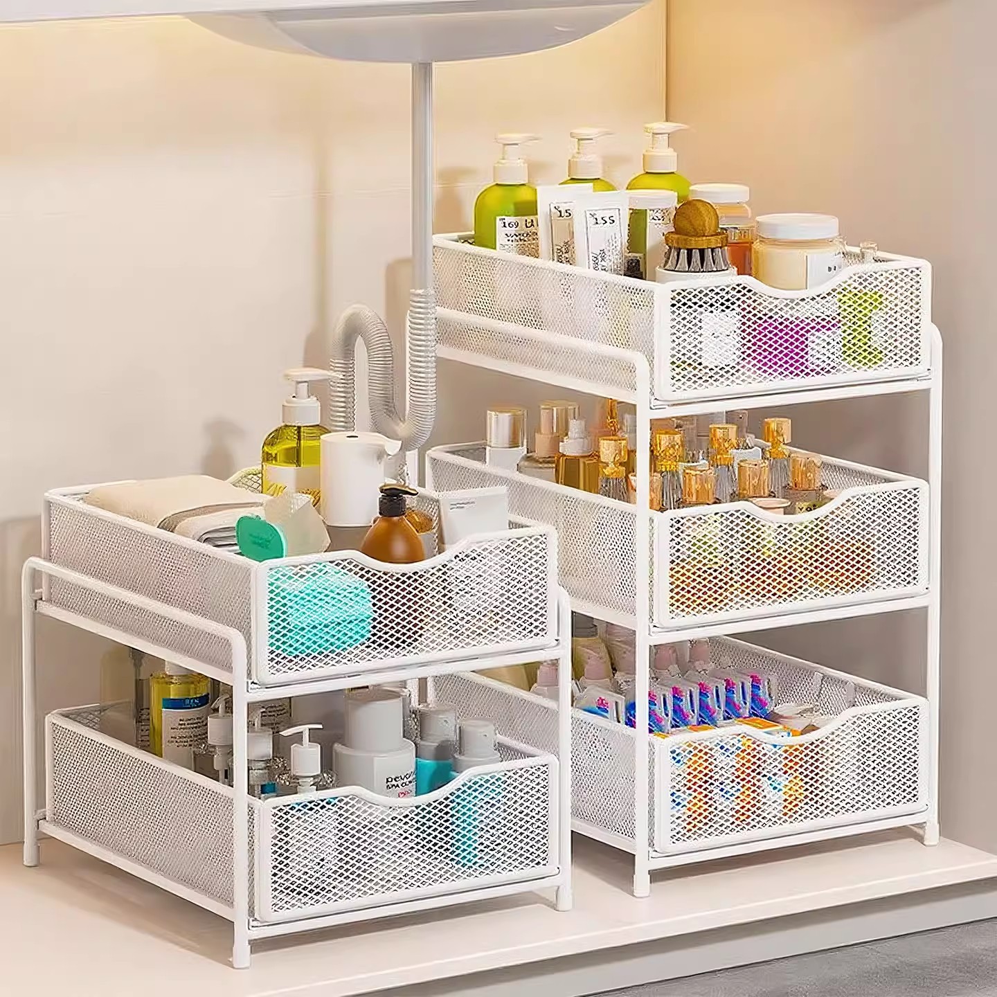 Under Sink Storage Rack in the Cabinet, Bathroom Layered Rack, Pull-Out Basket, Washbasin, Bathroom Cabinet Storage Box