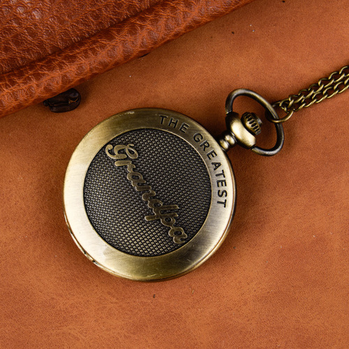 Nostalgic Old Copper-Color Engraved Grandpa English Letter Large Quartz Watch