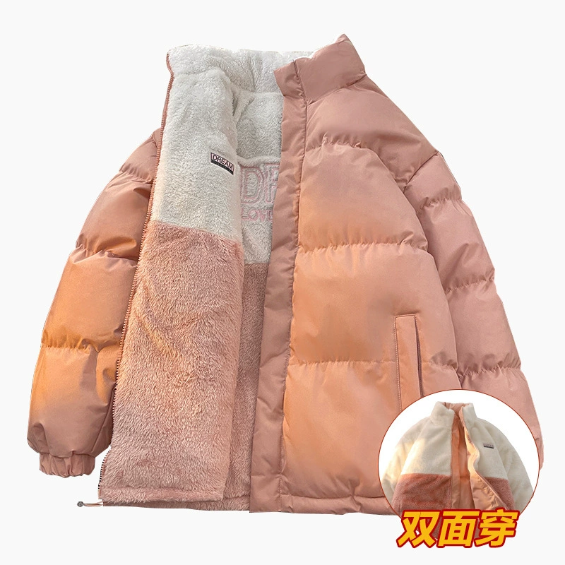Двустороннее хлопковое пальто, кашемировое хлопковое пальто, зимняя мужская двусторонняя теплая куртка в корейском стиле со свободным воротником-стойкой, женская повседневная и удобная
