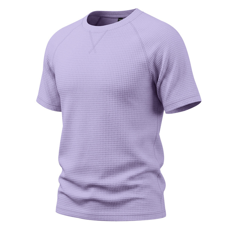 Men's Waffle Knit Short Sleeve T-Shirt, Breathable Textured Cotton-Like Fabric, Relaxed Fit Casual Tee For Summer_viptrois.com