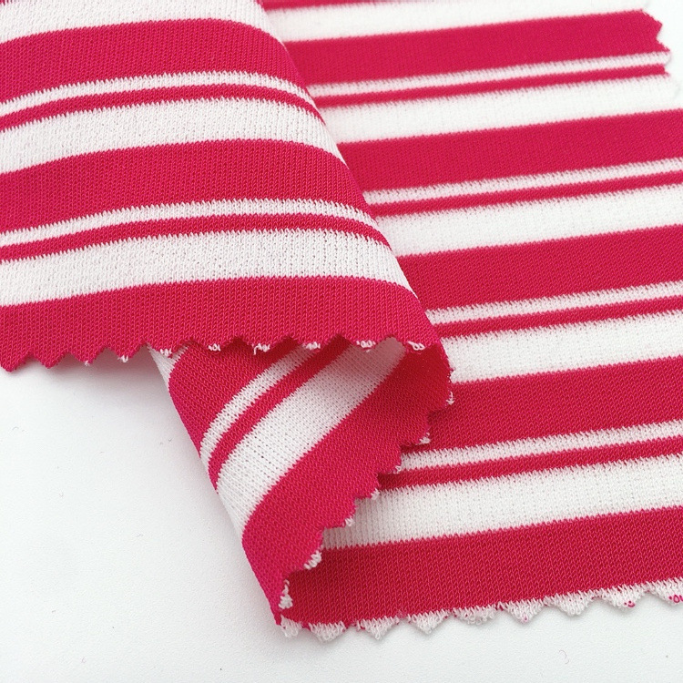 供应针织面料涤加人造丝加捻彩条罗马布250G子母条纹双面布