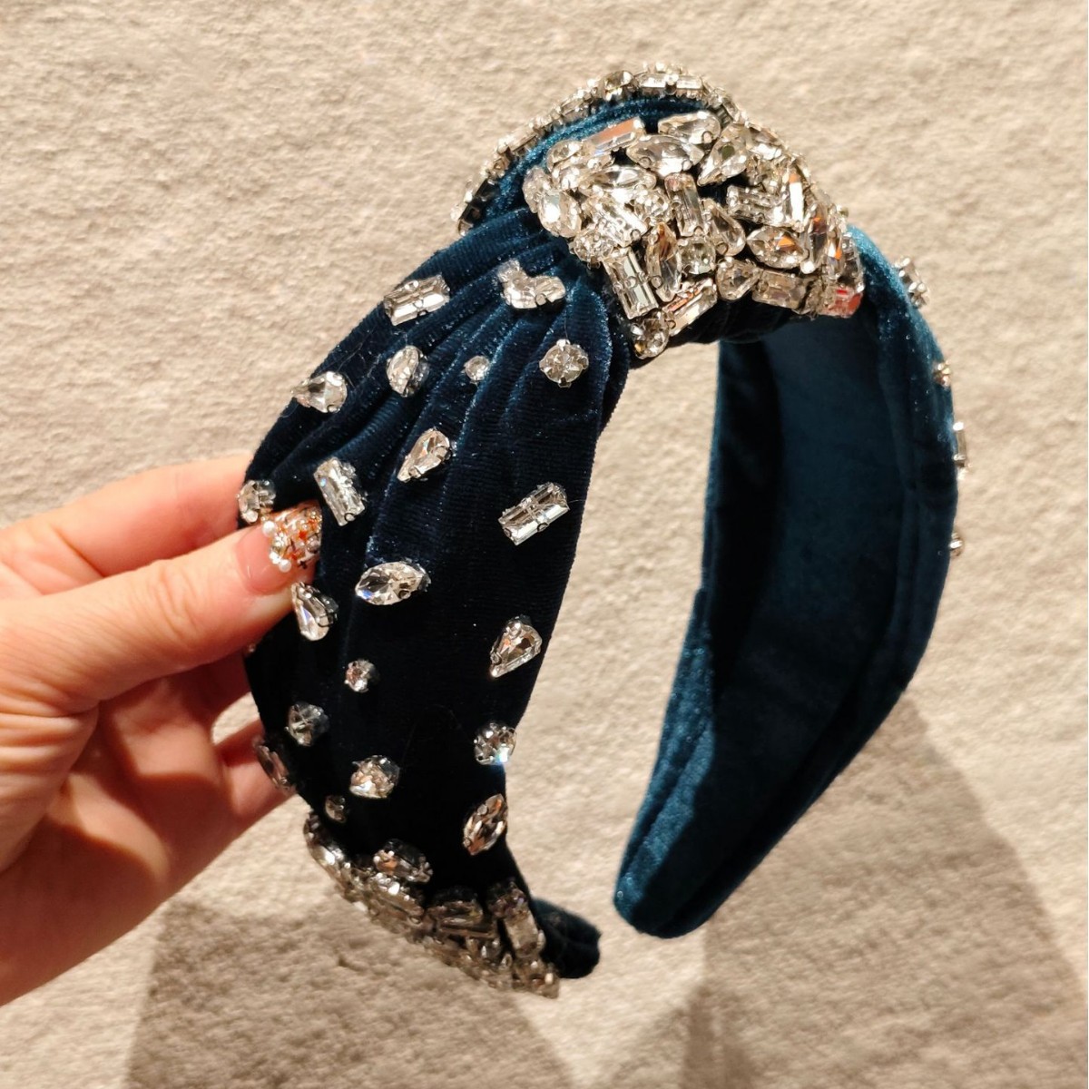 Cross-Border Hot Selling European and American Retro Full Diamond Middle Knot Headband High Cranial Top Luxury High-End Headwear Diamond Headband