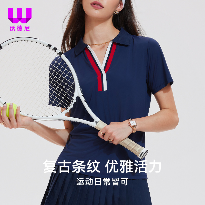 High-End Intermediate Color Sports T-Shirt Women's Tennis Wear Business Lapel Short-Sleeved Polo Shirt Golf Quick-Drying Breathable Top